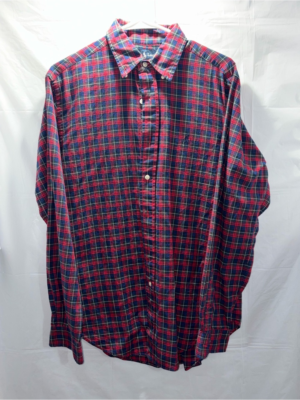 Vintage Ralph Lauren Red and Navy Plaid Long-Sleeve Button-Down Shirt